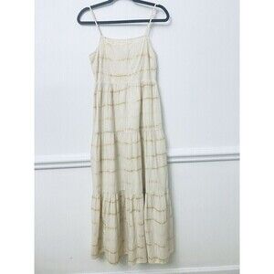 Gap  Square Neck Tiered Maxi Dress Size 4 Light Brown Tie Dye Cotton Linen Blend